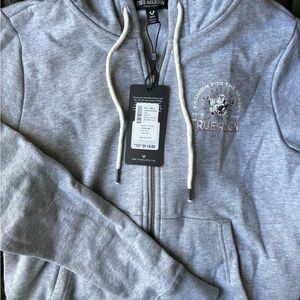 NWT: True Religion Gray Zip Up Hoodie, size M